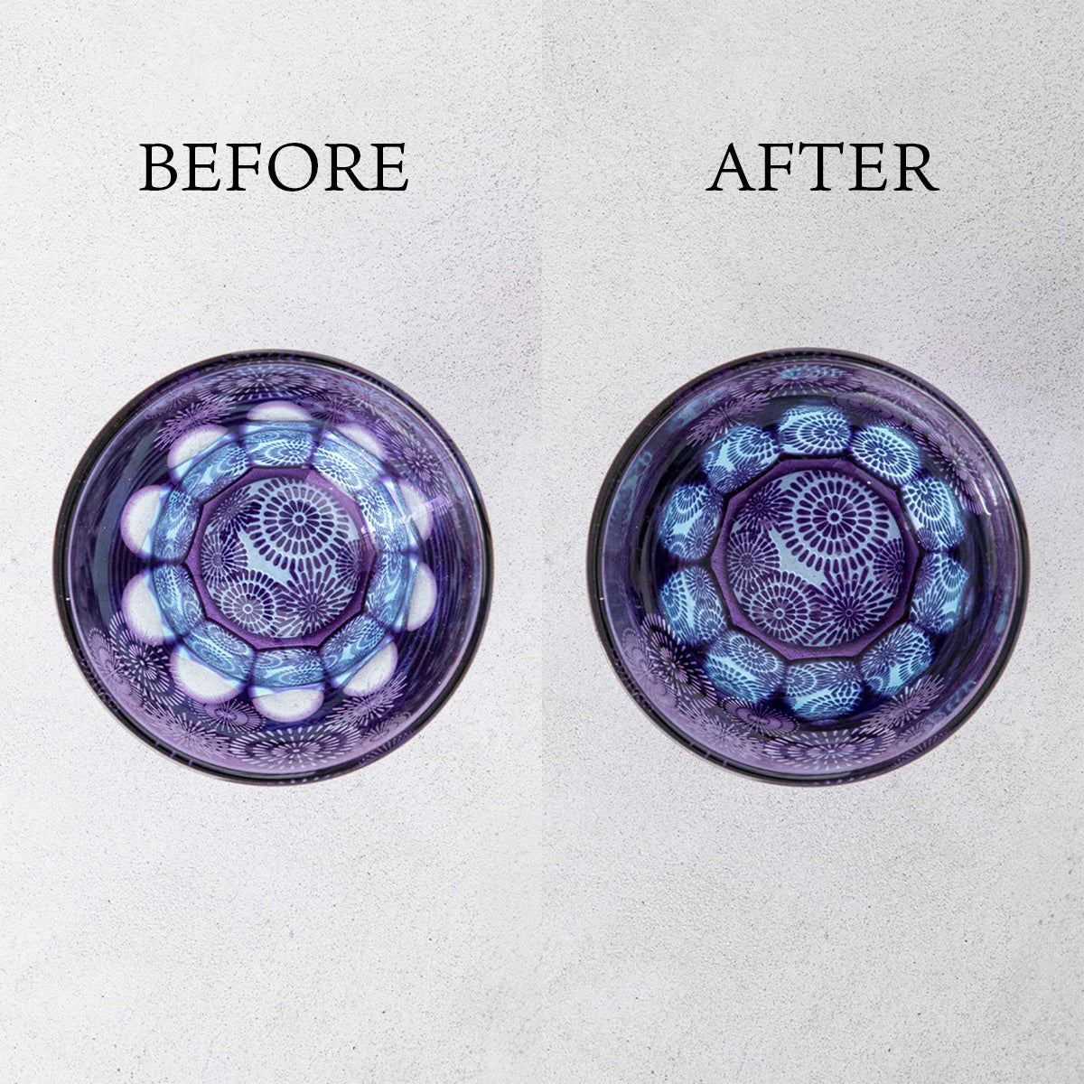 模様が浮かび上がる仕掛切子